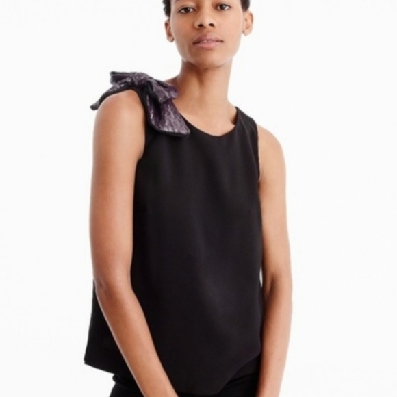 J. Crew Womens Black Shoulder Bow Drapey top - Picture 2 of 8